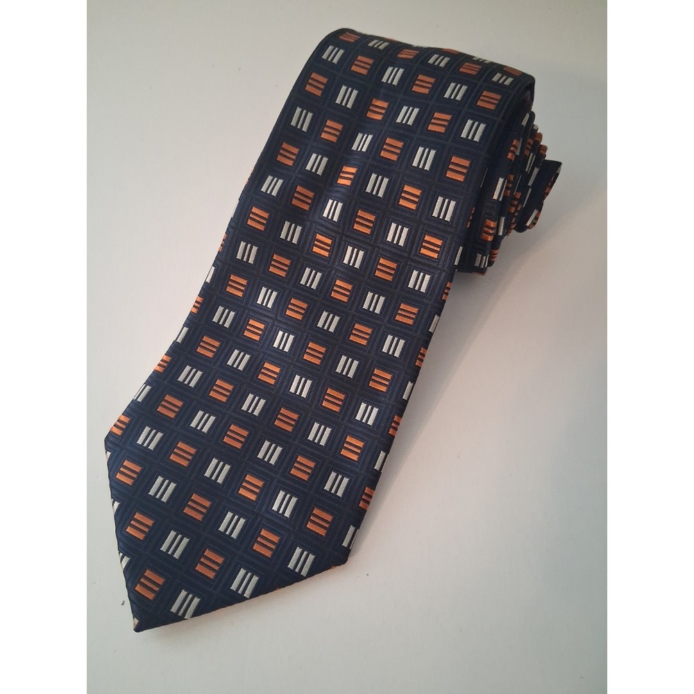 Versa Collezioni Black Orange Gray Geometric Boxes Men's Necktie 59" x 3.5"